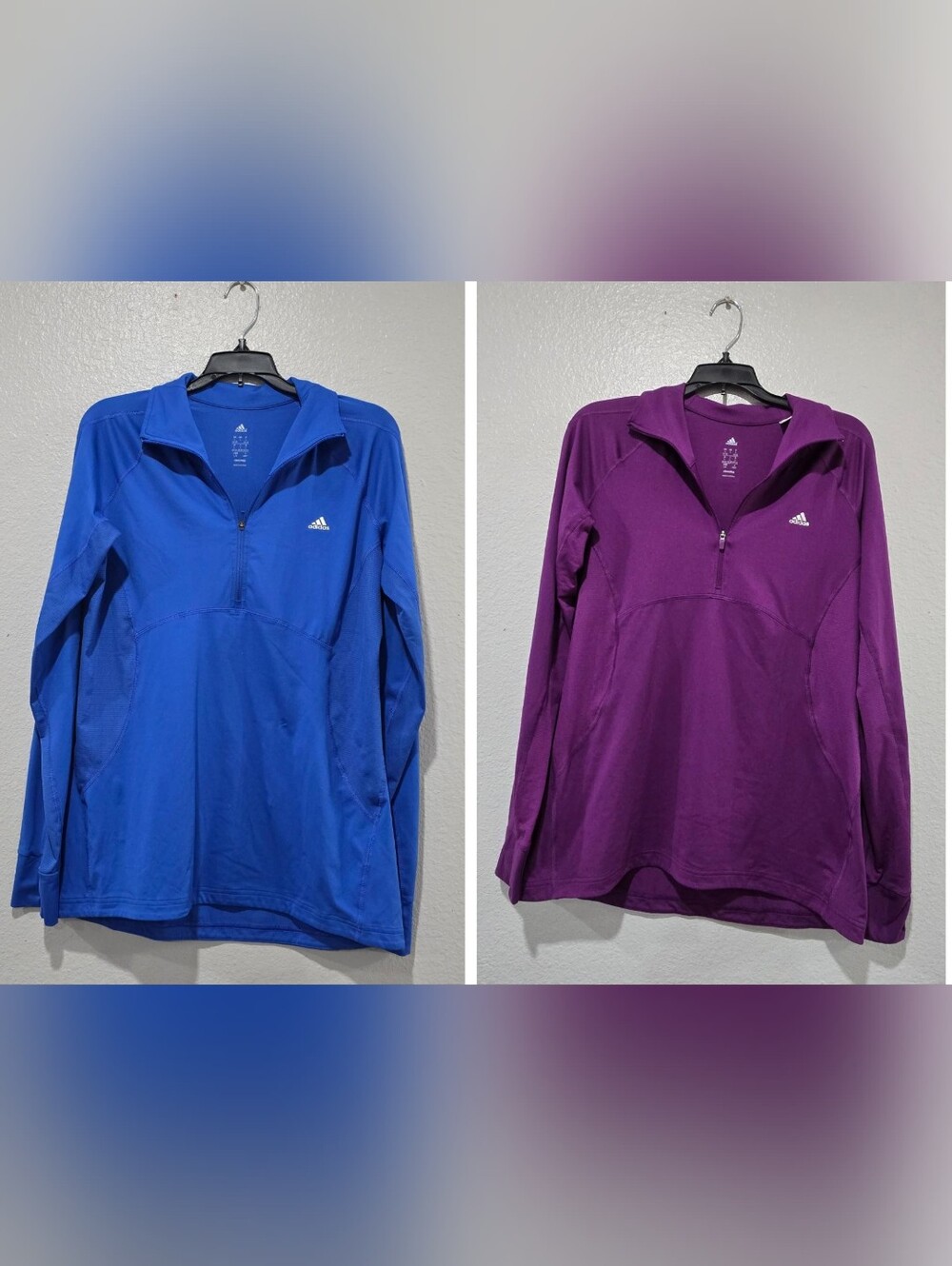 2 Adidas Women's 1/4 Zip Pullover Blue And Purple Large
